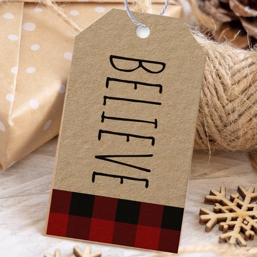 Kraft Red Buffalo Plaid  Believe Christmas  Gift  Gift Tags