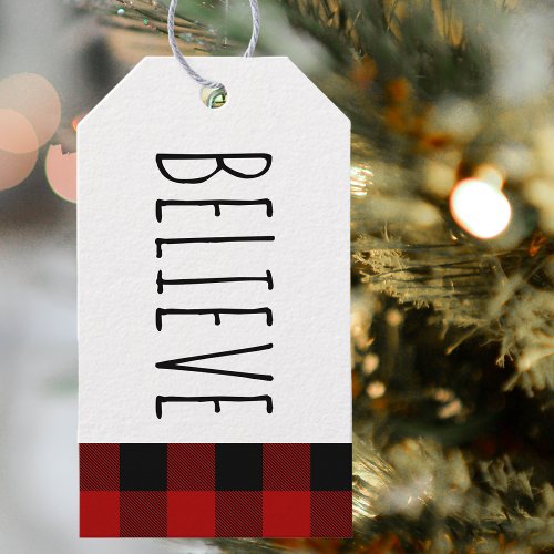 Kraft Red Buffalo Plaid  Believe Christmas  Gift Tags