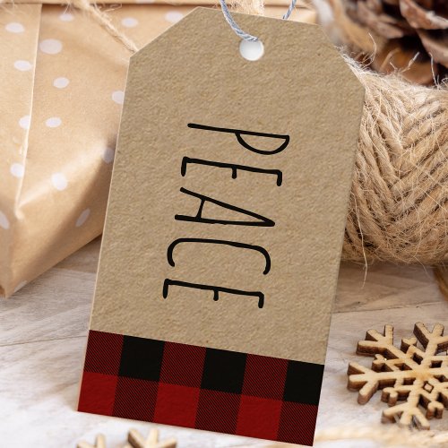 Kraft Red Buffalo Plaid  Peace Christmas  Gift Ta Gift Tags