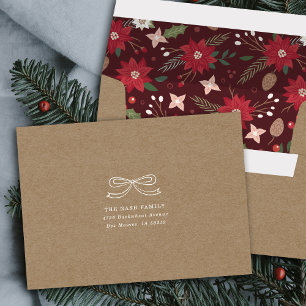 Kraft Red Christmas Bow Floral Holiday Envelope
