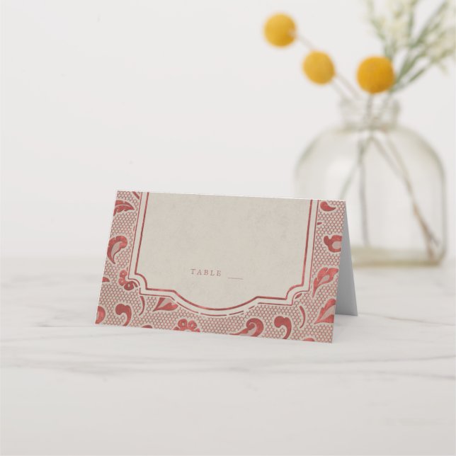 Kraft red Lace rustic country wedding place cards (Front)