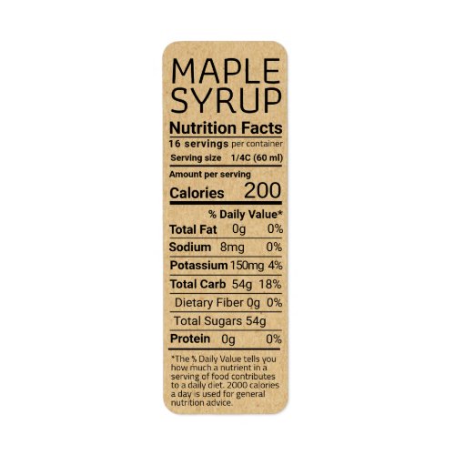 Kraft Return Address Maple Syrup Nutrition Label