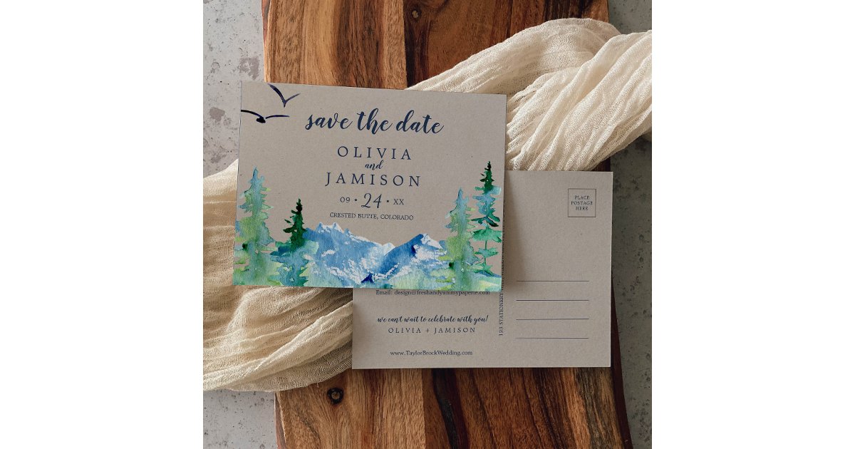 Kraft Rocky Mountain Destination Save the Date Invitation Postcard | Zazzle
