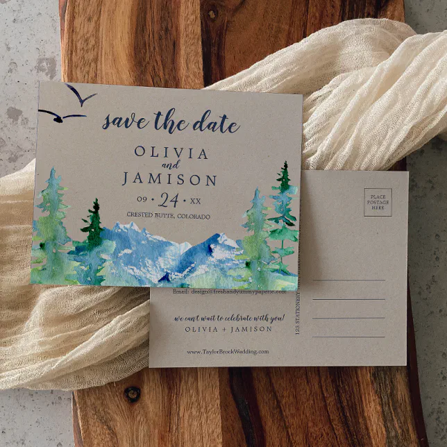 Kraft Rocky Mountain Destination Save the Date Invitation Postcard | Zazzle