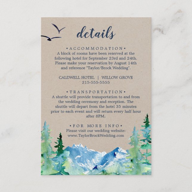 Kraft Rocky Mountain Wedding Detail Enclosure Card (Front)
