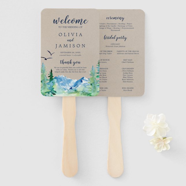 Kraft Rocky Mountain Wedding Program Fan (Front and Back)