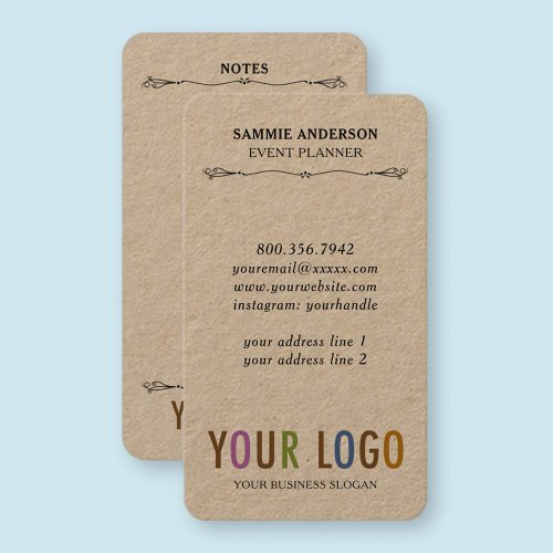 Kraft Rounded Corner Vertical Business Cards