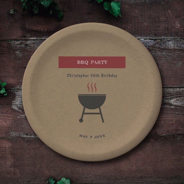 Kraft & Rustic BBQ Party Birthday Paper Plates (Kraft & Rustic BBQ Party Birthday Paper Plate)