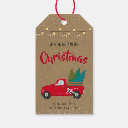 Kraft Rustic Christmas Vintage Truck String Lights Gift Tags