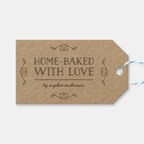 Kraft Rustic Flourishes Home Baked With Love Gift Tags