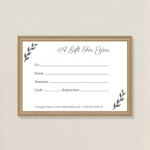 Kraft & Rustic Gift Certificate Note Card