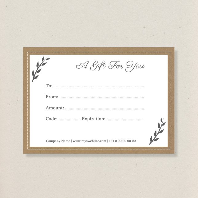 Kraft & Rustic Gift Certificate Note Card (Creator Uploaded)