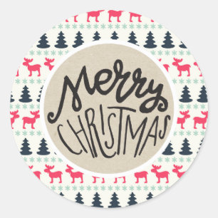 Kraft Rustic Holiday Country Christmas Moose Tree Classic Round Sticker