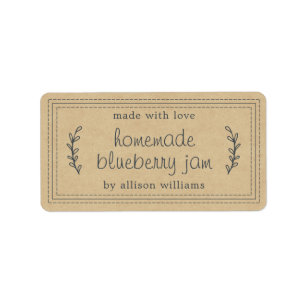 Kraft Rustic Homemade Blueberry Jam Label