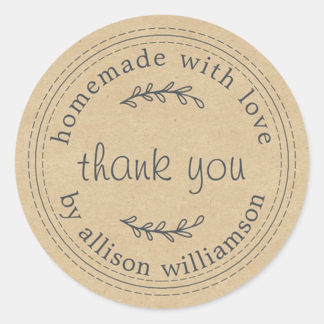 Kraft Rustic Homemade Thank You Label (Front)