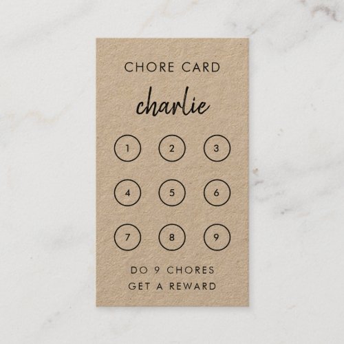 Kraft Rustic  Kids Chore Punch Card