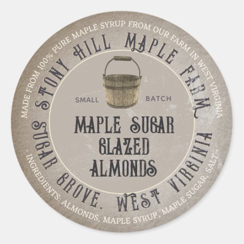 Kraft Rustic Kitchen Maple Sugar Glazed Almonds Classic Round Sticker