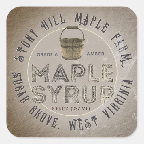 Kraft Rustic Kitchen Vintage Overlay Maple Syrup Square Sticker