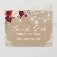 Kraft Rustic Lights Jars Lace Floral Save the Date