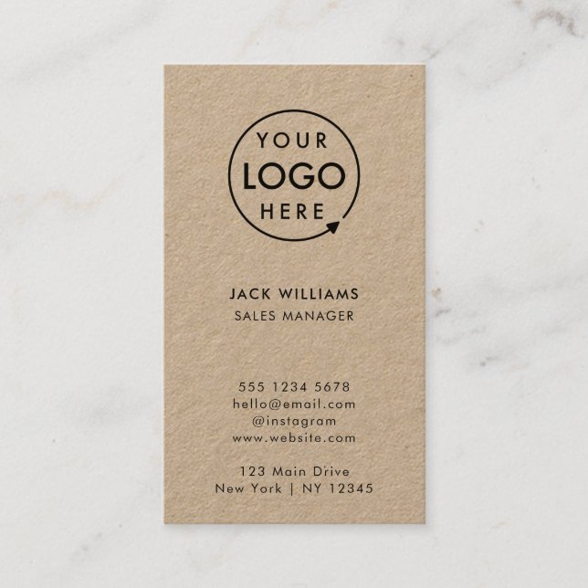 Kraft Rustic Logo | Vertical Informal Company Business Card (Front)