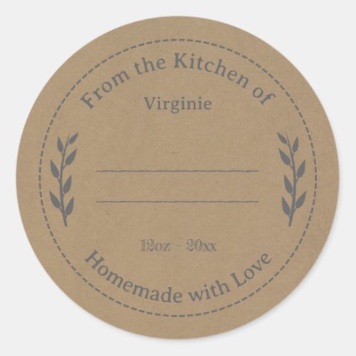 Kraft  Rustic Made with Love Gray Label Sticker