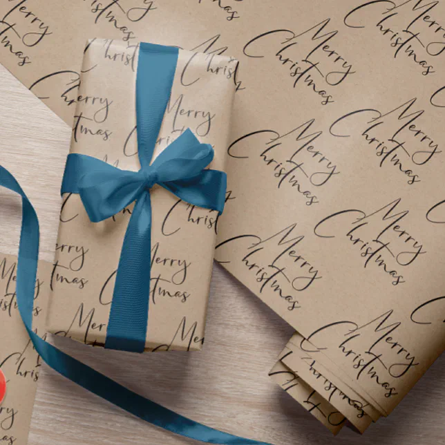 Kraft Rustic Merry Christmas Script Wrapping Paper | Zazzle