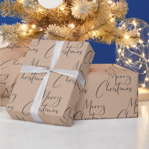 Kraft Rustic Merry Christmas Script Wrapping Paper