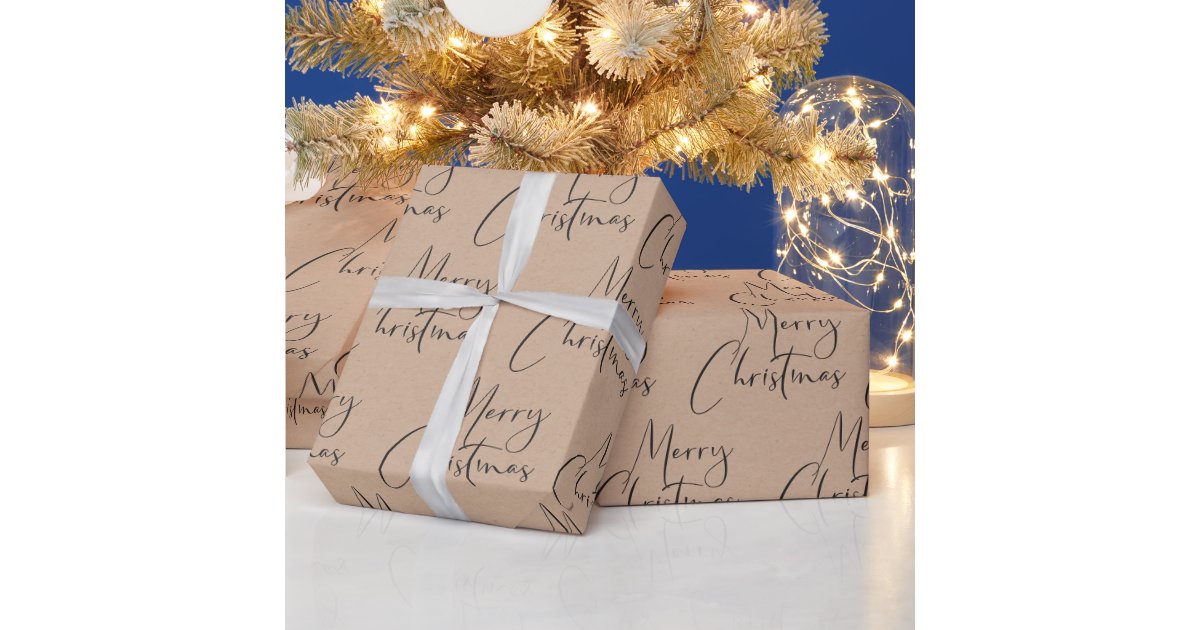 Kraft Rustic Merry Christmas Script Wrapping Paper