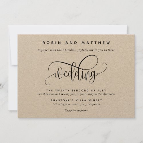 Kraft Rustic Modern Elegant Script Wedding Invitation
