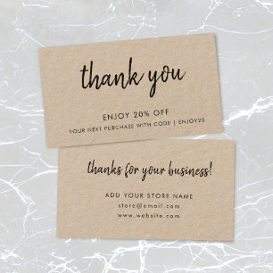 Kraft Rustic   Modern Minimalist Thank You Store Discount Card