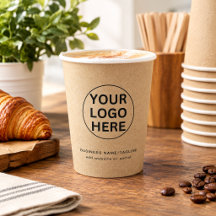 Kraft Rustic Paper Cups l  Business Logo & Text
