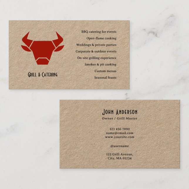 Kraft Rustic Vintage Logo Catering Business Card (Front/Back)