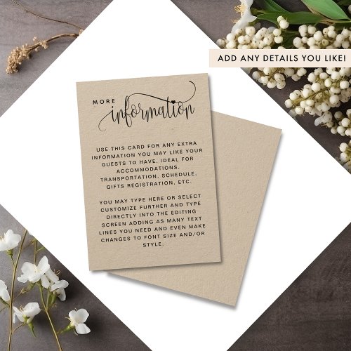 Kraft Rustic Wedding Information Enclosure Card