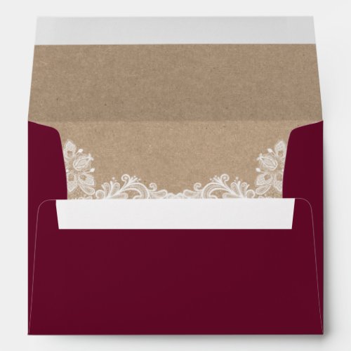 Kraft Rustic Wedding Lace Burgundy Envelope