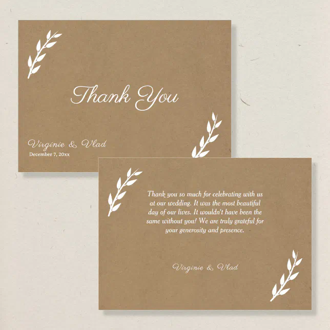 Kraft & Rustic Wedding Thank You Card | Zazzle