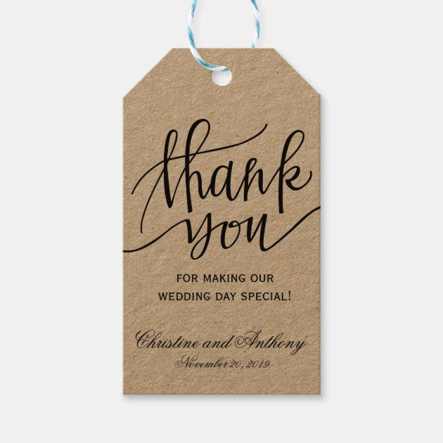 10 Kraft Gift Tags Wedding Favour Bomboniere Personalised Thank You 