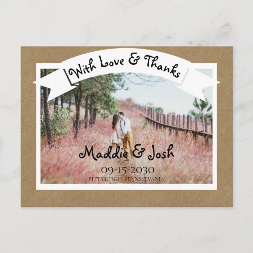 Kraft Rustic Wedding Thank You Postcard