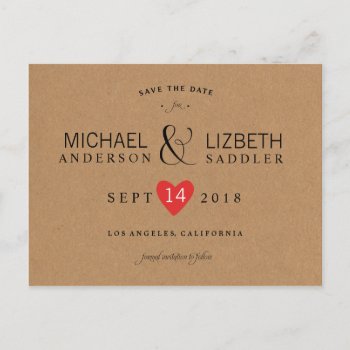 Kraft Save The Date  Simple Save The Date Announcement Postcard by ApplePaperie at Zazzle