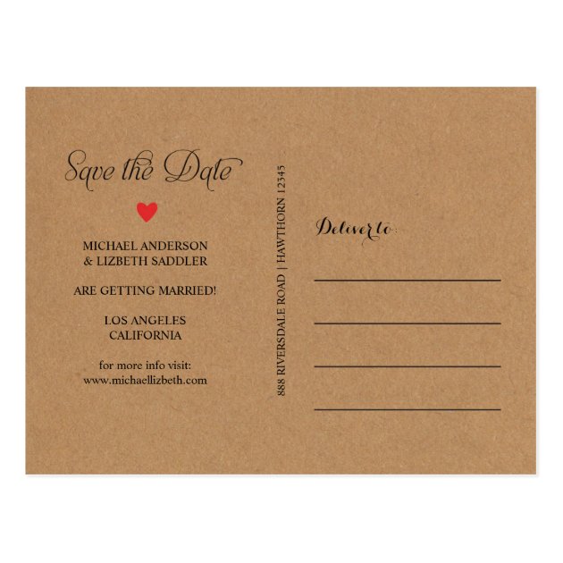 Kraft Save The Date, Simple Save The Date Postcard