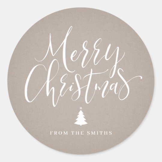 Kraft Simple Calligraphy Merry Christmas Classic Round Sticker