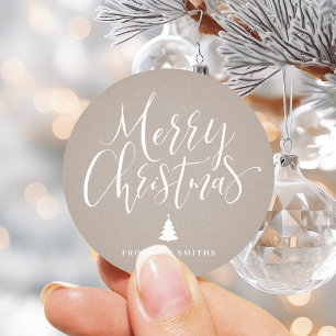Kraft Simple Calligraphy Merry Christmas Classic Round Sticker