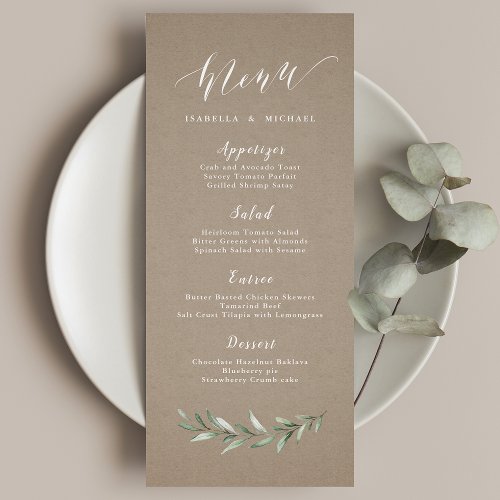 Kraft Simple calligraphy rustic greenery wedding Menu