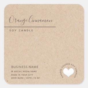 Kraft Simple elegant white heart candle Square Sticker