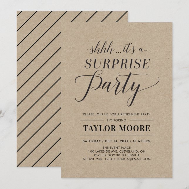 Kraft | Simple Modern Surprise Retirement Party Invitation (Front/Back)