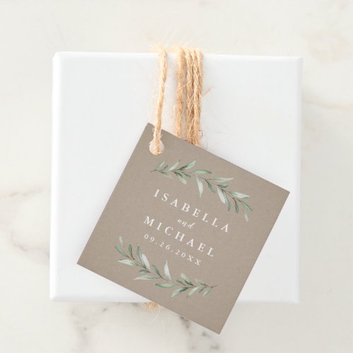 kraft Simple Watercolor Rustic Greenery Wedding Favor Tags