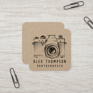 Kraft Sketch Camera Photographer Square Business Card
