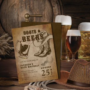 Kraft Sketch Western Cowboy Boots & Beers Birthday Invitation