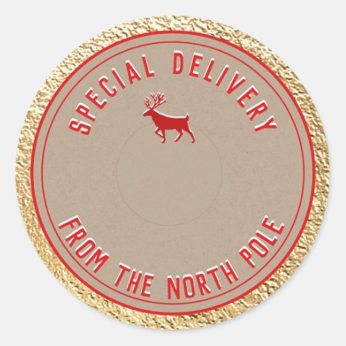 Kraft Special Delivery From The North Pole Gold Classic Round Sticker