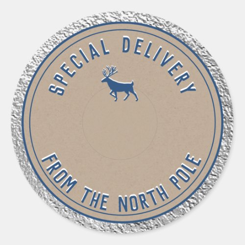 Kraft Special Delivery From The North Pole Silver Classic Round Sticker
