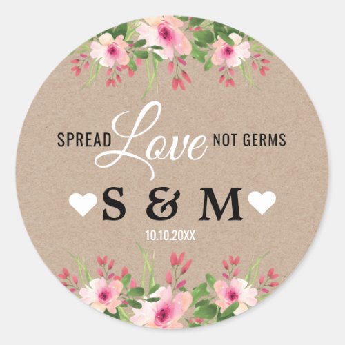 Kraft Spread Love Floral Wedding Monogram Classic Round Sticker